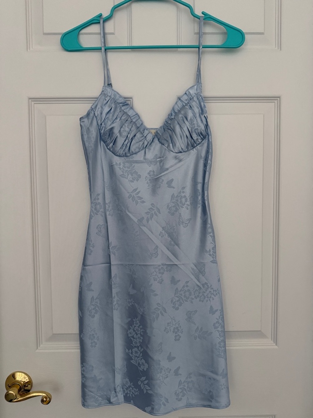 La Hearts Light Blue Satin Floral Slip